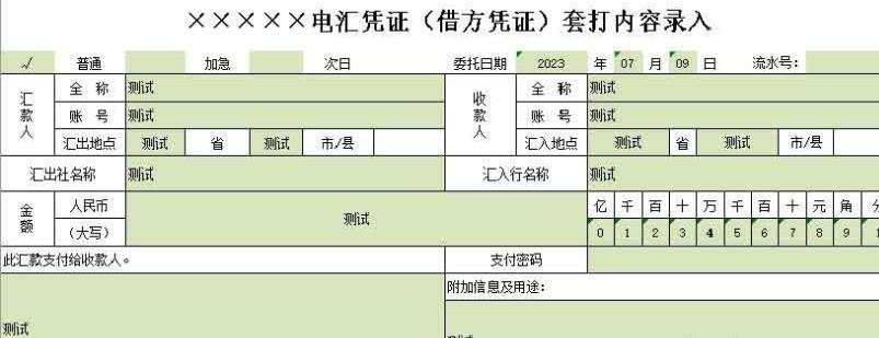 电汇凭证套打