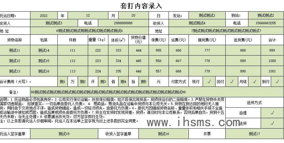 excel或wps软件物流公司货物运单套打模板